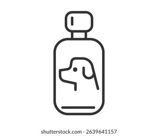 Minimalist line art of a bottle with a dog silhouette inside, suitable for pet care or veterinary designs. Clean, simple, and conveys trust. Vector graphic ideal for logos.