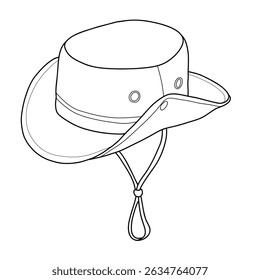 Minimalist line art of a bucket hat. Summer headwear icon, perfect for logo design, web icons, fashion branding, and seasonal accessories illustrations.