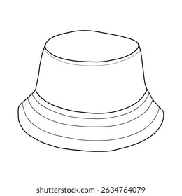 Minimalist line art of a bucket hat. Summer headwear icon, perfect for logo design, web icons, fashion branding, and seasonal accessories illustrations.