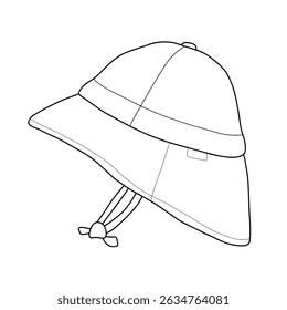 Minimalist line art of a bucket hat. Summer headwear icon, perfect for logo design, web icons, fashion branding, and seasonal accessories illustrations.