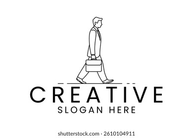 Minimalist line art of a businessman walking carrying a briefcase. Perfect for business