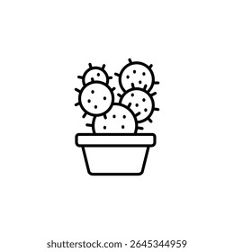 Minimalist Line Art Of Cactus In Pot On Transparent Background