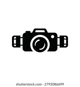 Minimalist line art camera icon in monochrome color scheme for design projects