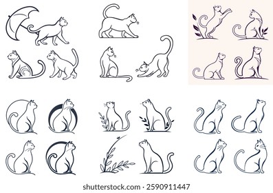 Minimalist Line Art Cat Silhouette – Elegant Pet Vector Illustration for Stickers and Merch