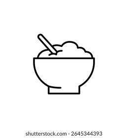 Linha De Arte Minimalista De Tigela De Cereal Com Colher Pronta Para Comer
