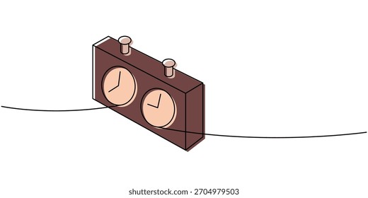 Minimalist line art of a chess clock in soft brown and beige tones, modern abstract design for timing strategy games