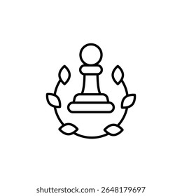 Minimalist Line Art Of A Chess Pawn Encircled By Subtle Leaves