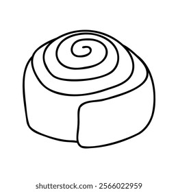 Minimalist line art of a cinnamon roll. Perfect for bakery designs, food illustrations, and coloring pages. Ideal for creative projects related to desserts and sweets