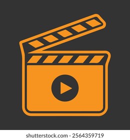 Minimalist Line Art Clapperboard Icon for Filmmaking.