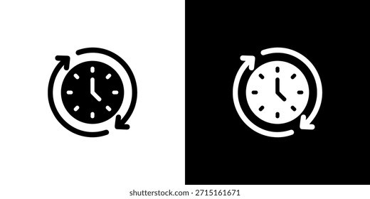 Reloj minimalista del arte de la línea con el icono circular de las flechas en fondo monocromo