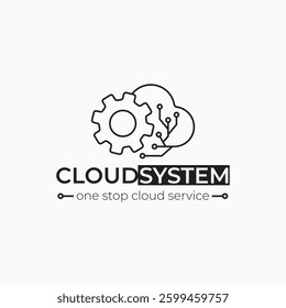 Minimalist line art cloud system storage vector illustration logo design for cloud computing solutions, suitable for technology presentations, websites, and digital marketing campaigns.