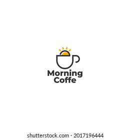 minimalist line art coffe cup with morning sun logo design.