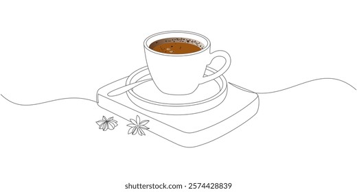 Minimalist Line Art of a Coffee Cup with Star Anise	