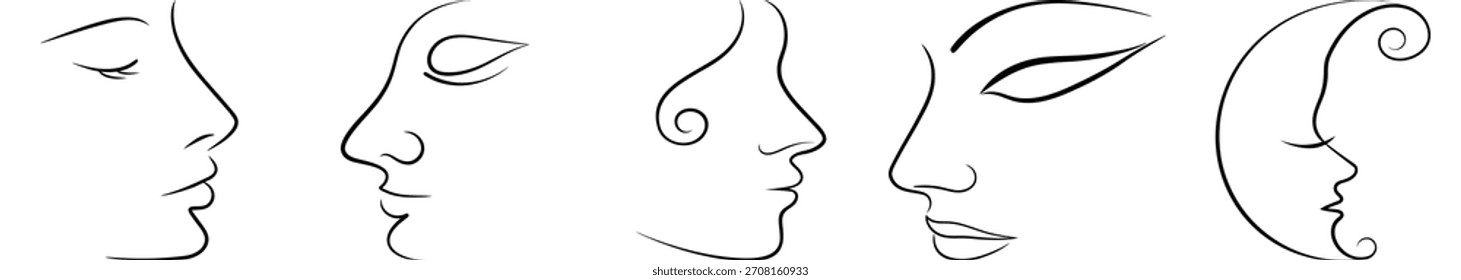 Minimalista coleção de arte de linhas de faces retratos em estilo abstrato