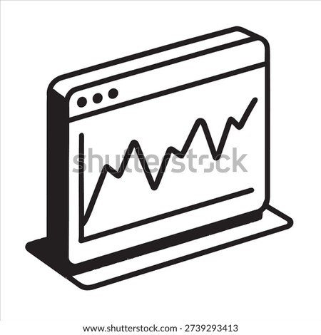 Minimalist Line Art Computer Screen with Data Graph – Business Analytics Icon