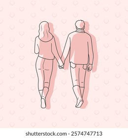 Minimalist line art of a couple walking hand-in-hand. Valentine's Day Design. ideal for romantic Valentine's Day cards, wedding branding, and love-themed projects. A simple yet elegant vector design.