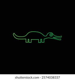 Minimalist line art of a crocodile, featuring clean and continuous lines that form a sleek and modern silhouette.