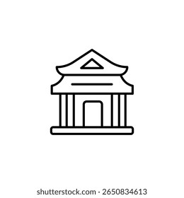 Minimalist Line Art Depicting An Asian Style Temple Or Shrine