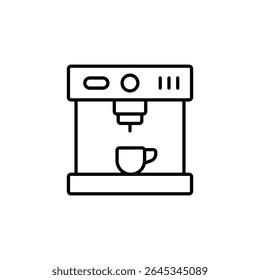 Minimalist Line Art Depicting An Automatic Coffee Maker And Coffee Cup