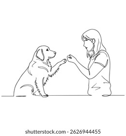 Minimalist line art depicting the bond between a dog and a human.