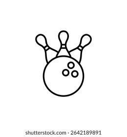 Minimalist Line Art Depicting Bowling Ball And Falling Pins Isolated