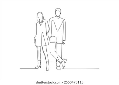 Minimalist line art depicting a man and woman standing together in a casual pose.