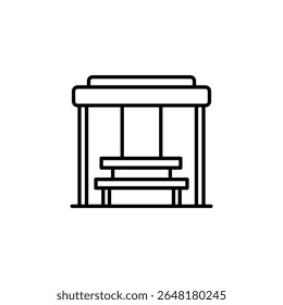 Minimalist Line Art Depicting A Public Transport Shelter With A Bench