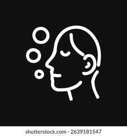 A minimalist line art depicting relaxation cleansing and facial aesthetics with white lines on a black background perfect for beauty wellness and skincare themes