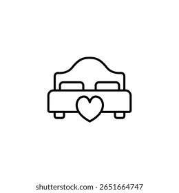 Minimalist Line Art Depicting Romantic Bed With Heart Ornamentation