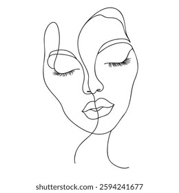 Minimalist line art depicting serene female face with closed eyes, showcasing elegance and tranquility. This artwork emphasizes simplicity and beauty through its flowing lines