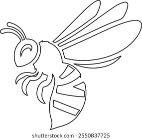 Minimalist line art depiction of a bee, showcasing its wings and body symmetrically. Perfect for nature-inspired designs, symbolic projects, or decorative purposes.