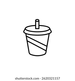 Minimalist Line Art Depiction of Beverage Cup with Straw on White Backdrop