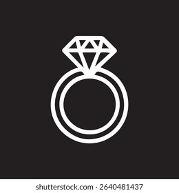 A minimalist line art depiction of a diamond ring set against a dark background creating a striking contrast suitable for designs and romantic themes