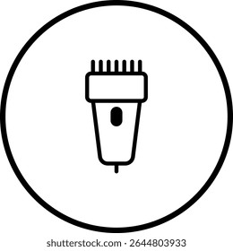 Representação minimalista da arte da linha de um cortador de cabelo elétrico dentro do quadro circular