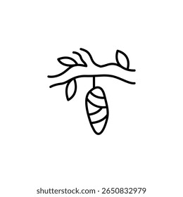 Minimalist Line Art Depiction Of Pine Cone Hanging From Branch With Leaves