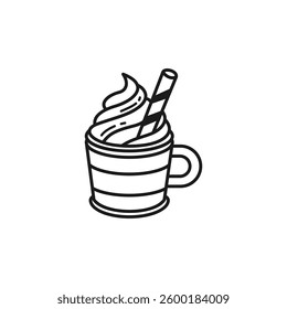 Minimalist Line Art of a Dessert Cup with a Straw
