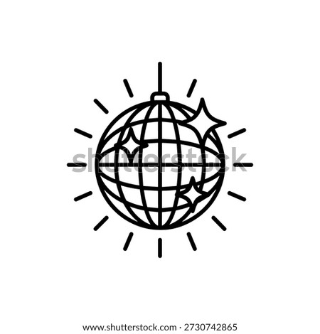 Minimalist Line Art Disco Ball with Sparkling Stars Nightclub Icon