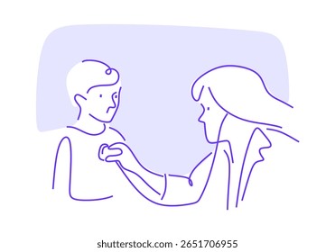 linha de arte minimalista de um médico usando um estetoscópio para examinar uma criança. 