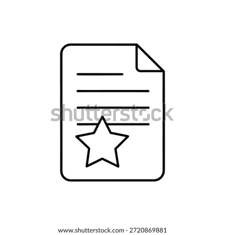 Minimalist Line Art of Document with Star Symbol Representing Certificate or Achievement
