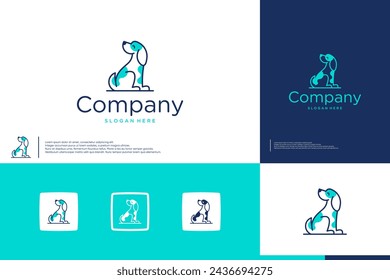 minimalist line art dog logo ,cute style , logo design template.