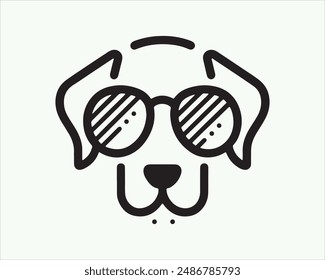 Minimalist Line Art Dog Sunglasses Vector Illustration. Outline Dog logo