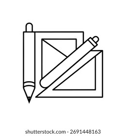 Linha de arte minimalista de ferramentas de desenho - ícone preto e branco para design, arquitetura, engenharia e educação