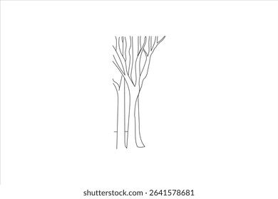Minimalist line art drawing of bare trees