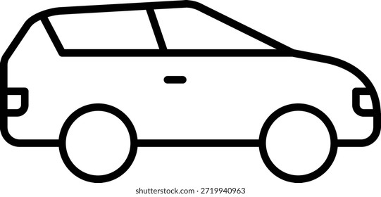 Un dibujo minimalista de un automóvil compacto o hatchback, representado en una vista de perfil lateral con dos ruedas visibles, una carrocería simple y ventanas, sobre un fondo blanco liso.