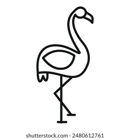 Minimalist line art drawing of a cute and stylish pink flamingo standing gracefully on one leg. Isolated on a white background