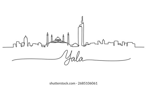 A minimalist line art drawing depicts the Yala skyline with the word "Yala" in script.