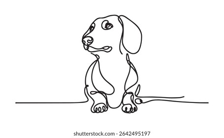 Minimalist line art drawing of a dog sitting.