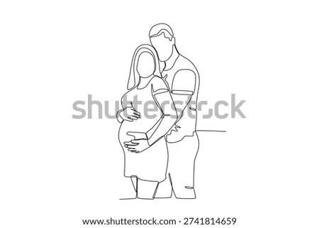 Minimalist Line Art Drawing of Expecting Couple Illustration Design