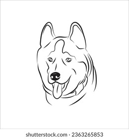 Minimalist line art drawing of husky, pets illustration, dogs illustration