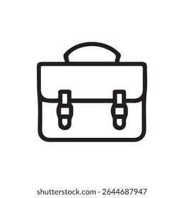Um desenho de arte minimalista em linha de uma pasta de couro com uma alça e fechos de fivela. Ideal para apresentações, documentos comerciais ou armazenamento em notebooks.